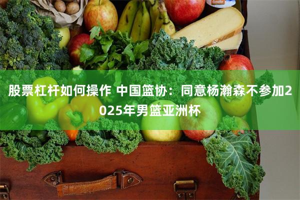 股票杠杆如何操作 中国篮协：同意杨瀚森不参加2025年男篮亚洲杯